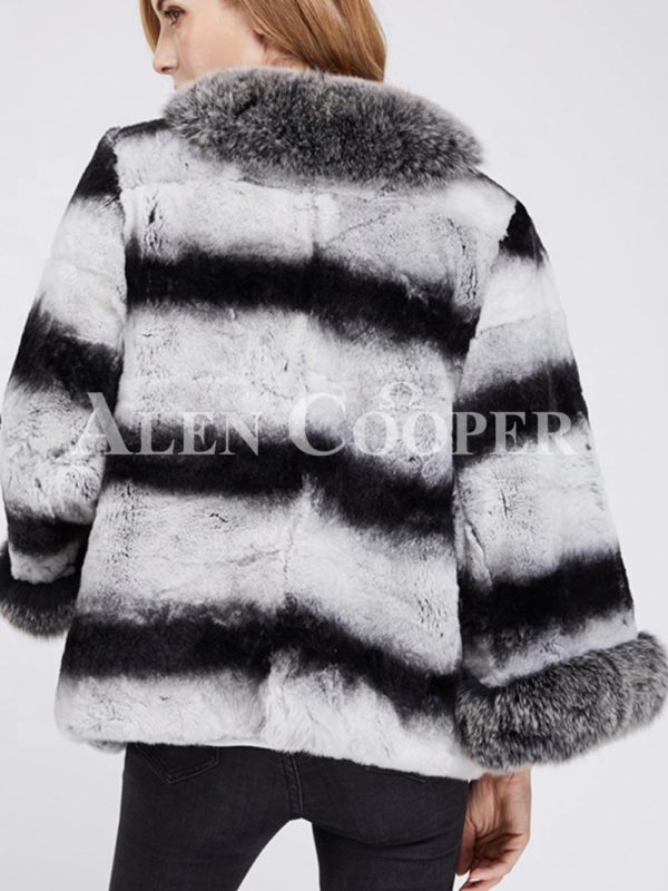 Super stylish bi-color real fur warm winter coat for women back