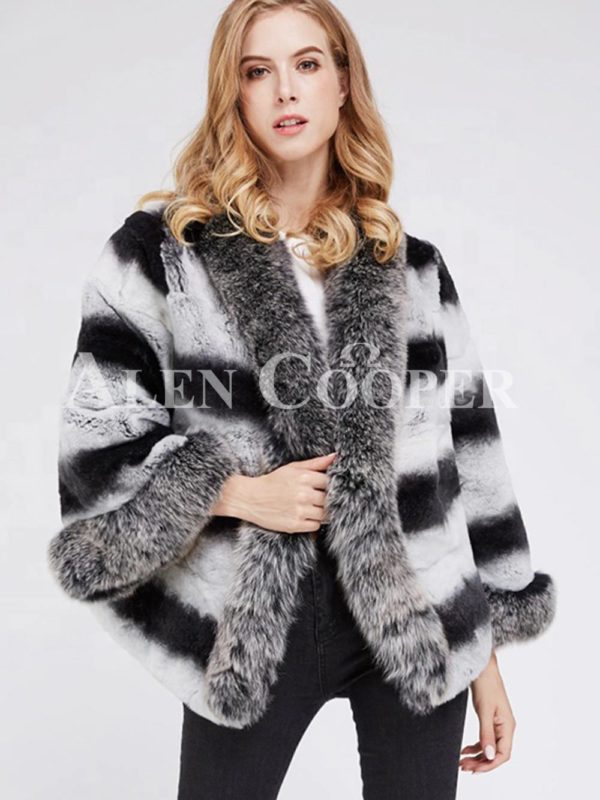 Super stylish bi-color real fur warm winter coat for women new