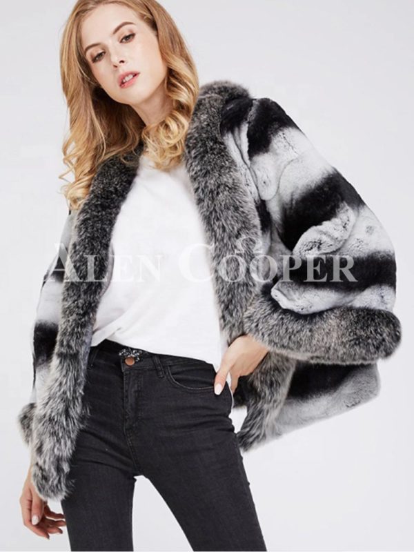 Super stylish bi-color real fur warm winter coat for women's