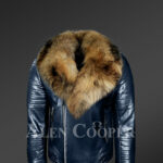 Super stylish real leather winter biker jacket with raccoon fur collar for men new