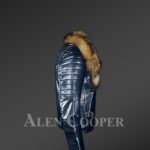 Super stylish real leather winter biker jacket with raccoon fur collar for men new side view