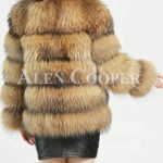 Thick real fur warm winter coat for women with detachable fur collar back side view