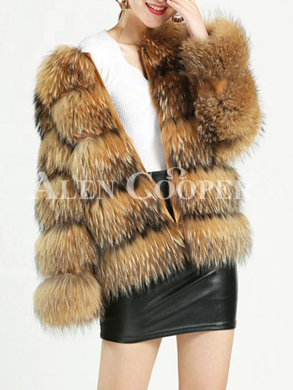 Thick real fur warm winter coat for women's with detachable fur collar