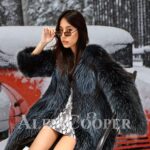 Women oversized full sleeve real fur paragraph coat
