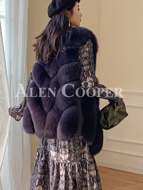 Women super stylish casual sleeveless real fur waistcoat