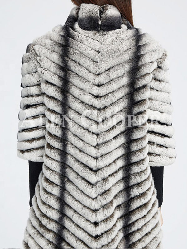 Women’s bi-color real fur luxury warm winter coat for women back side view