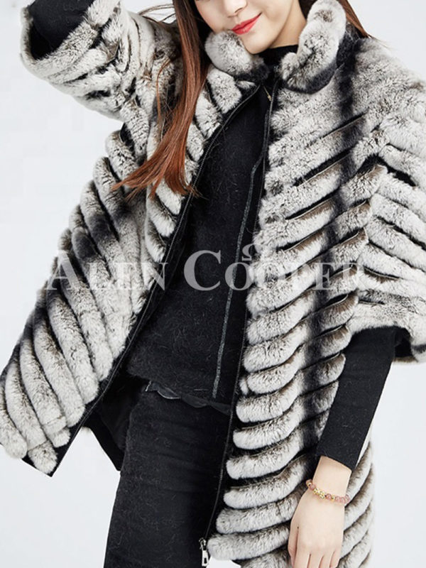 Women’s bi-color real fur luxury warm winter coat for women side view