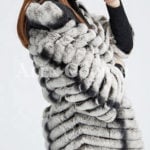 Women’s bi-color real fur luxury warm winter coat for women sideview