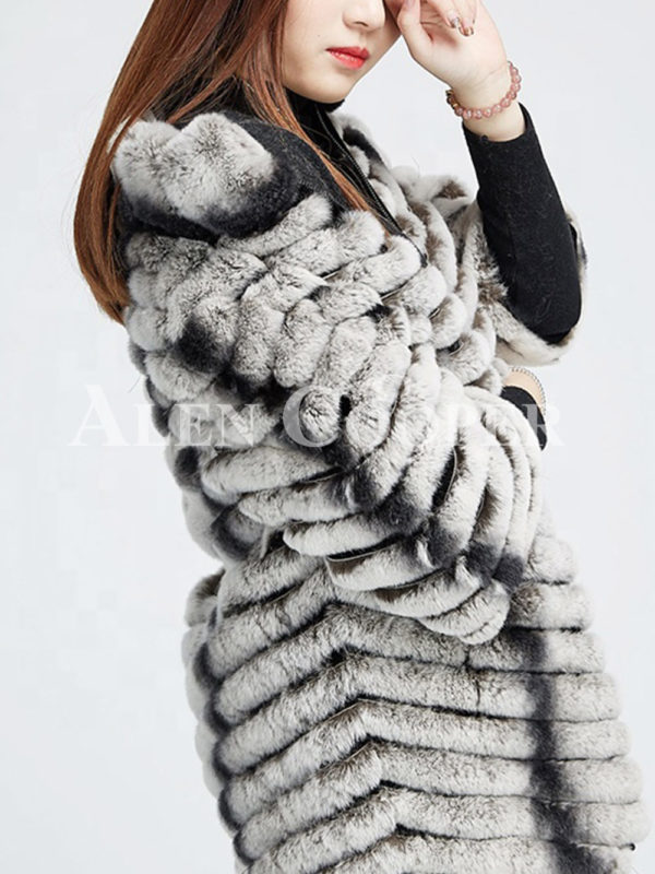 Women’s bi-color real fur luxury warm winter coat for women sideview