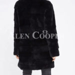 Women’s long real fur black warm winter fur coat with lapel style bi-color collar back