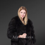 Women’s luxury real fur oversized waistcoat in deep black new