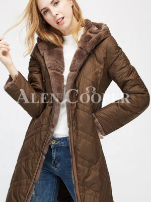 Women’s mid-length bi-color real fur coat with high neck