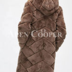 Women’s mid-length bi-color real fur coat with high neck back side view
