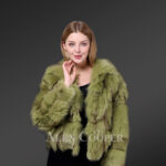 Women’s short super warm uneven texture real fox fur coat in green new