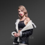 Women’s stylish lapel collar double face shearling warm winter coat sideview new