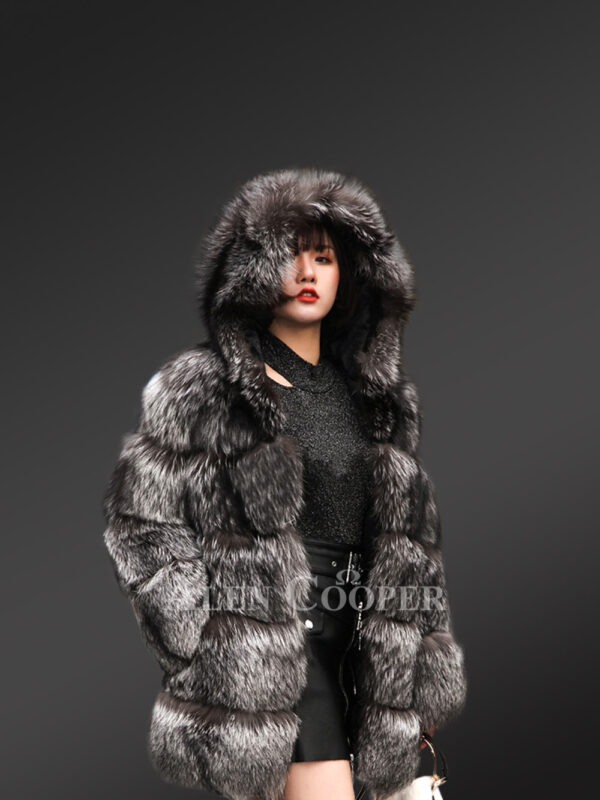 Women’s super stylish bi-color real fox fur warm winter coat new