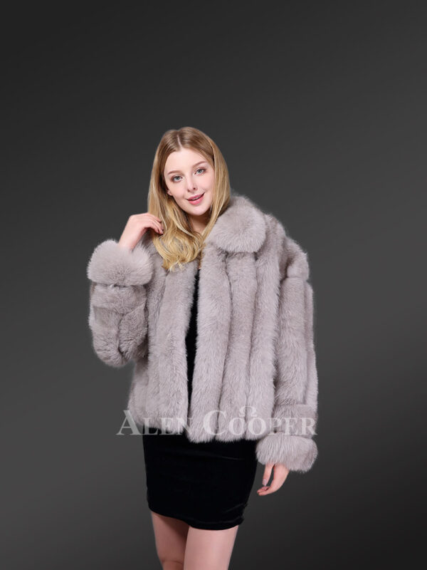 Women’s super stylish straight real fox fur coat with turn down collar new view
