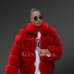 Women’s super stylish super warm 6 rows real fox fur coat new Red