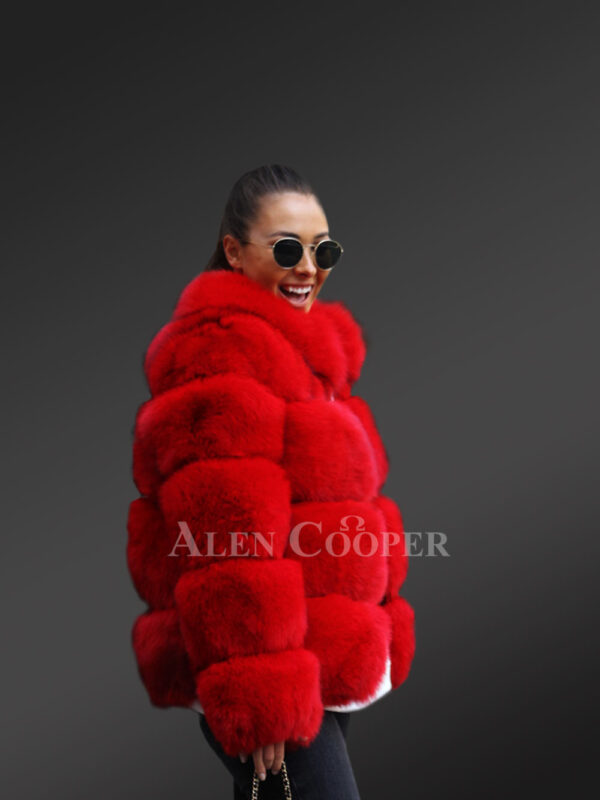 Women’s super stylish super warm 6 rows real fox fur coat new Red side view