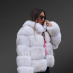 Women’s super stylish super warm 6 rows real fox fur coat new White