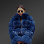 Women’s super stylish super warm 6 rows real fox fur coat new blue