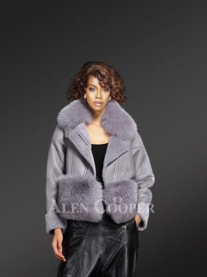 Women’s unique super warm real sheepskin-fur winter outerwear in grey new