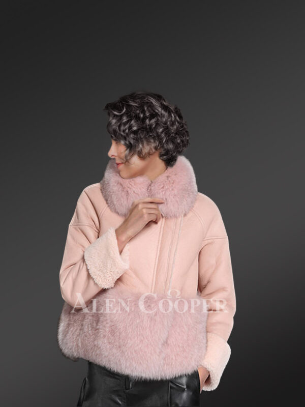 Women’s unique super warm real sheepskin-fur winter outerwear in pink new