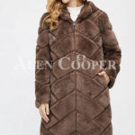 mid-length bi-color real fur coat with high neck for Women’s