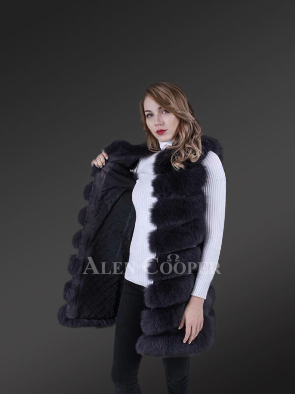 Long and stylish real fox fur paragraph winter coat for women new