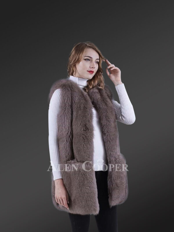 Mid-length real fox fur real warm and stylish winter vest for women new
