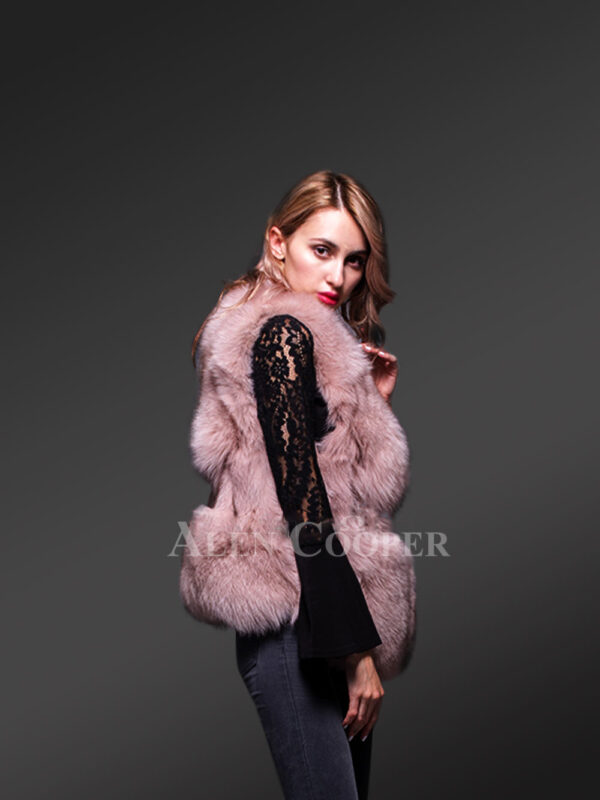 Out of the box real fox fur super warm winter pink vest for women new side views
