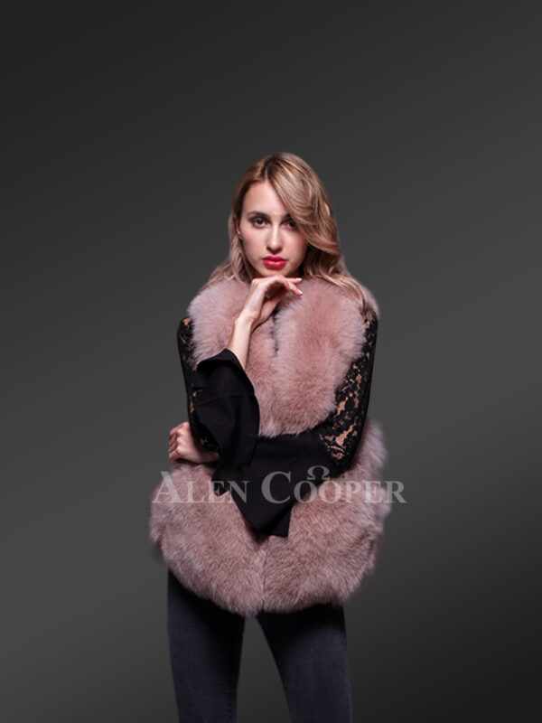 Out of the box real fox fur super warm winter pink vest for women new view