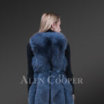 Stylish and unique real fox fur incredibly warm winter vest for women in blue New back side view