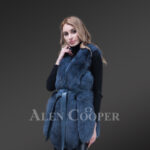 Stylish and unique real fox fur incredibly warm winter vest for women in blue New side view