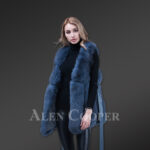 Stylish and unique real fox fur incredibly warm winter vest for women in blue New side views
