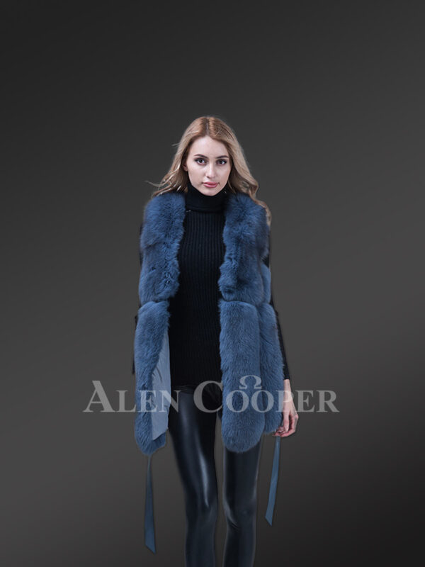 Stylish and unique real fox fur incredibly warm winter vest for women's in blue New