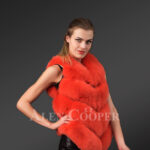 Stylish and warm 4 paragraph real fox fur winter vest for women in bright orange new