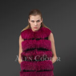 Trendy real fox fur 5 rows paragraph winter vest in wine for women new