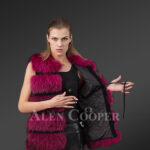Trendy real fox fur 5 rows paragraph winter vest in wine for women new view s