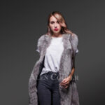 Trendy real fox fur long and sleeveless winter coat with inner side pockets new