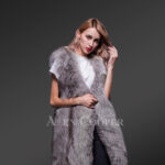 Trendy real fox fur long and sleeveless winter coat with inner side pockets new views
