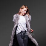 Trendy real fox fur long & sleeveless winter coat with inner side pockets new