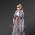 Trendy real fox fur long & sleeveless winter coat with inner side pockets new Side view