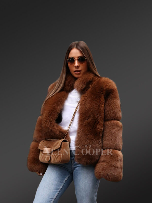 Women's oversized real fox fur coat 