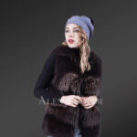 Women mid-length bi-color soft and warm real fox fur winter vest new