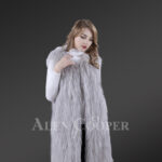 Women mid-length real warm and true stylish raccoon fur winter outerwear Grey