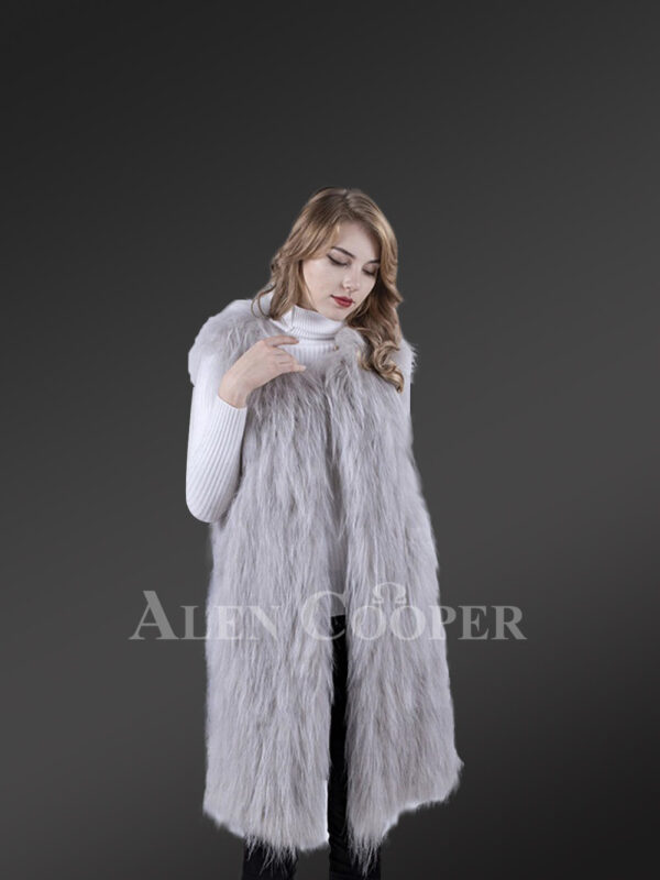 Women mid-length real warm and true stylish raccoon fur winter outerwear Grey