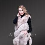 Women stylish real fox fur mid-length winter vest with twisted front new Side view