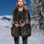 Women super stylish and unique real fox fur winter vest in rich olive