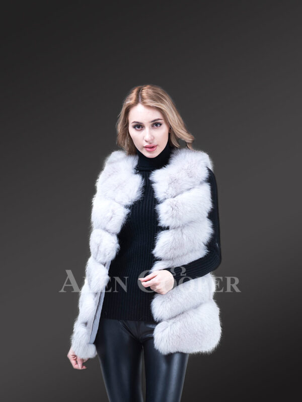 Women trendy 6 rows real fox fur paragraph winter vest in white hue new